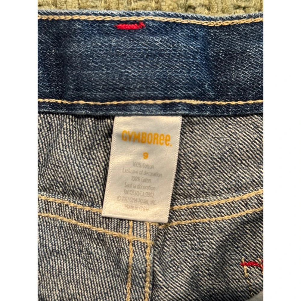 Gymboree Girls Cherry Applique Capri Jeans Red Polka Dot Belt Blue Denim Size 9